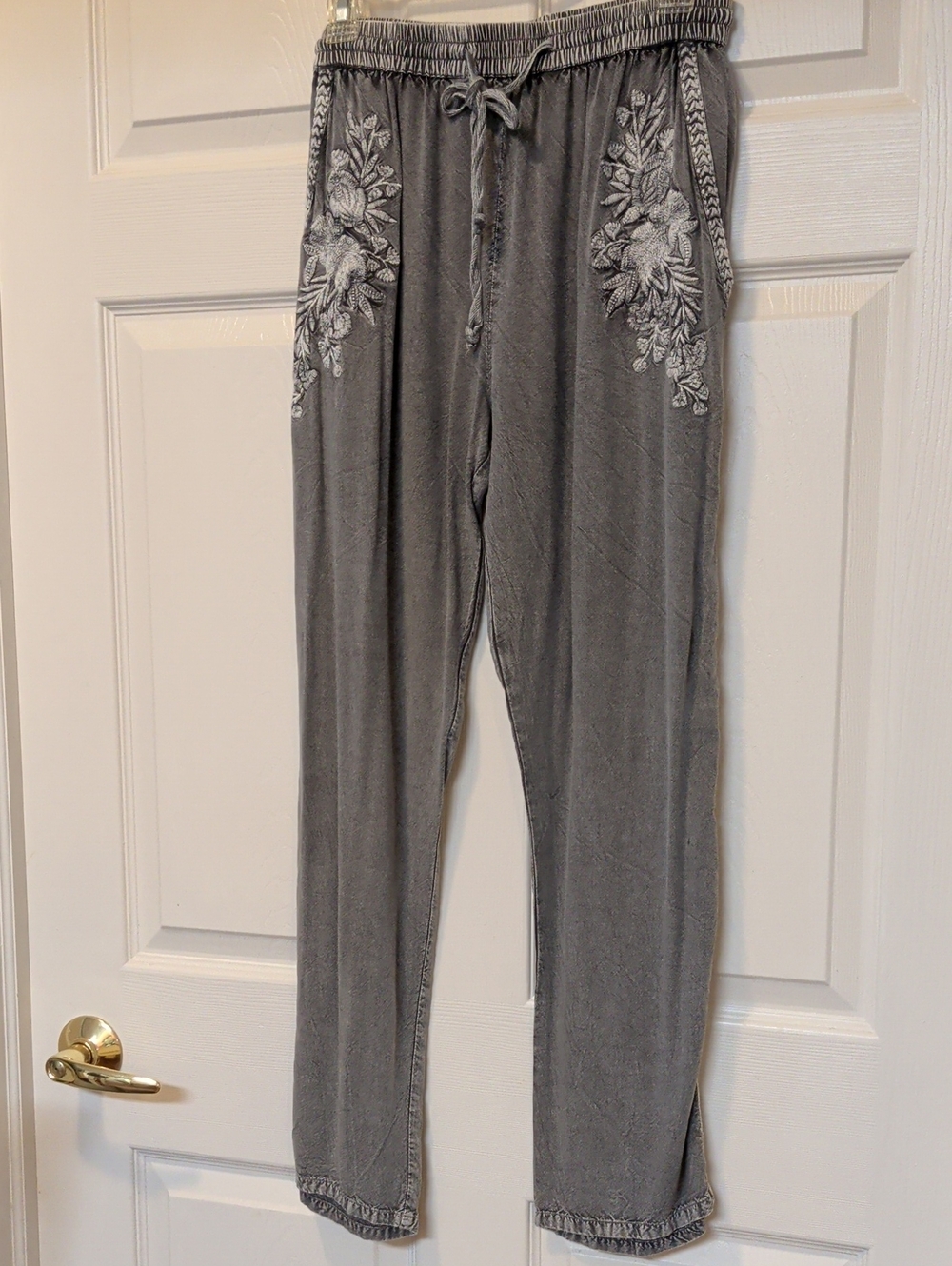Solitaire Gray Embroidered Boho Pants